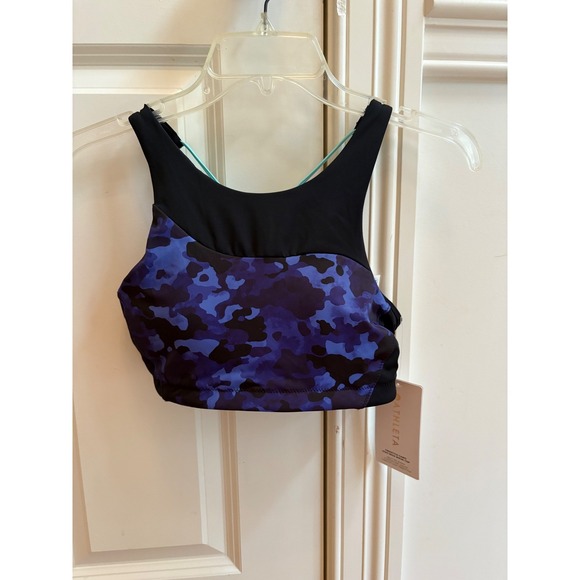 Athleta Freestyle Camo High Neck M swim bikini Top padded  Blue Purple NWT $69 - Picture 1 of 9